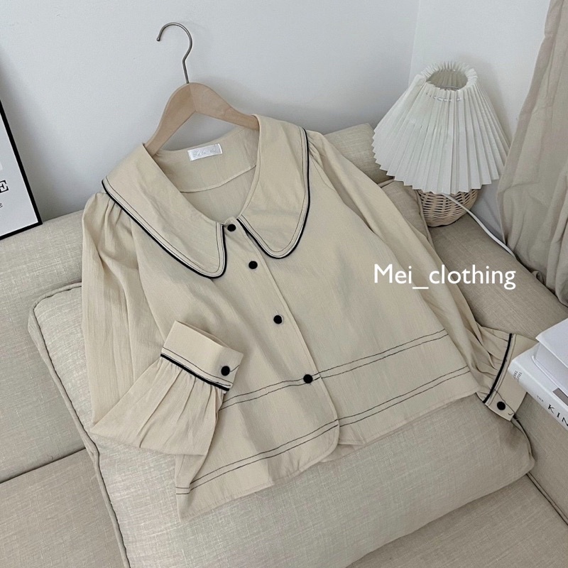 Áo Sơmi Nữ Cổ Sen Viền Chỉ Ulzzang