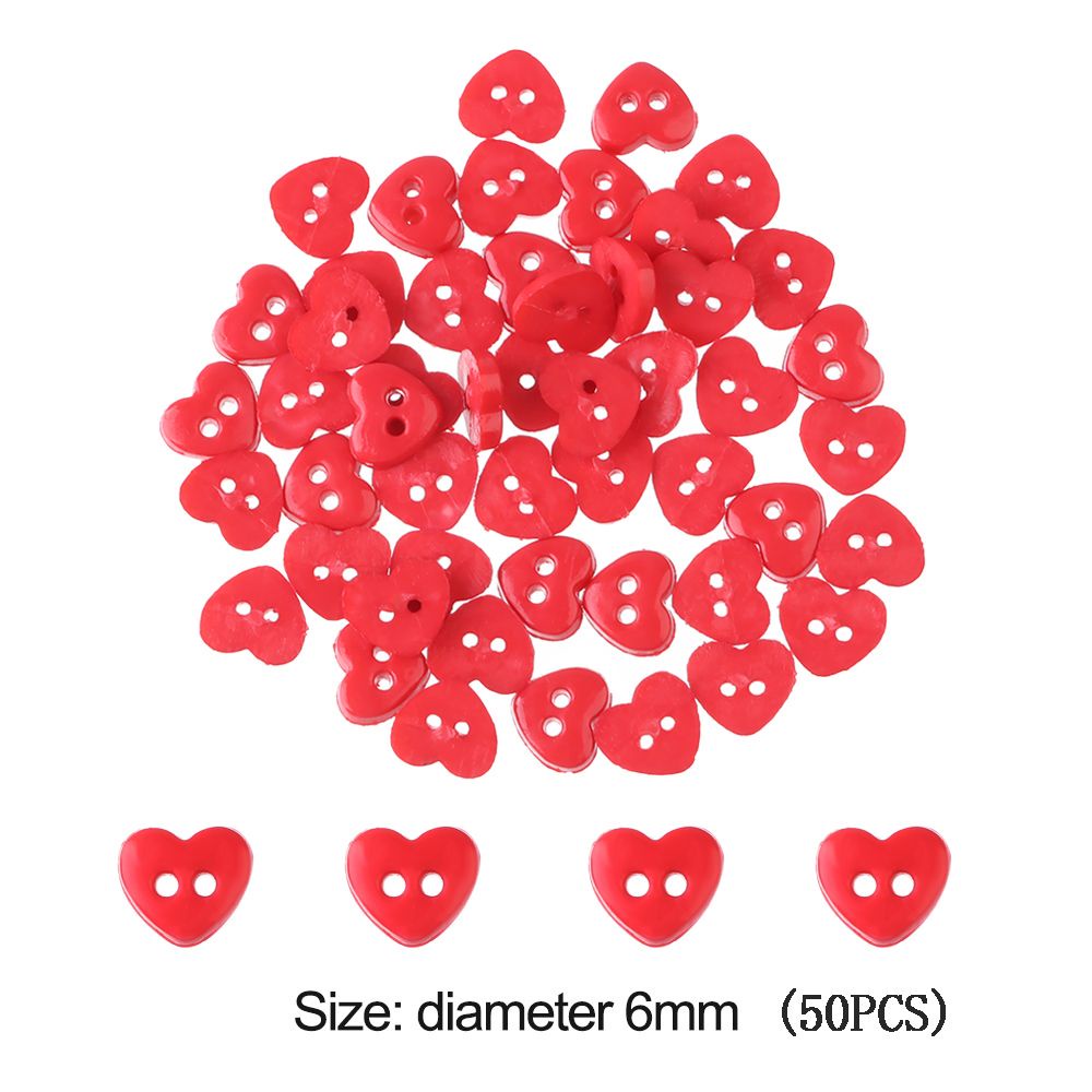 Set 50 Nút Trái Tim 6mm Nhiều Màu Sắc May Vá Cho Búp Bê