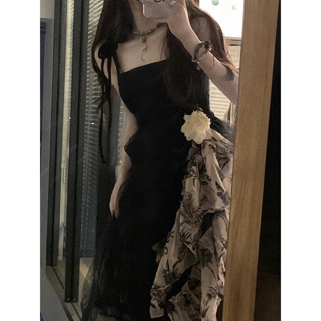 Hot! | Hàng Có Sẵn Giao Hàng Trong Ngày Đầm Công Chúa Hai Dây Dáng Ôm Dài Vừa Vặn Họa Tiết Hoa Phong Cách Retro Pháp