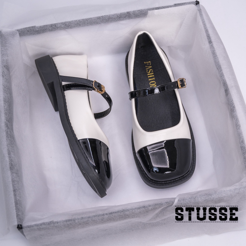 Giày Mary Jane Quai Ngang Mũi Vuông Phối Hai Tông Màu Retro Thời Trang - GD004