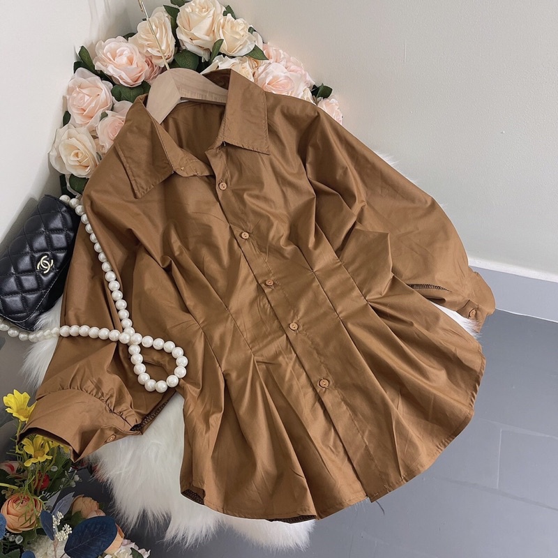 Áo sơ mi tay cánh dơi chít eo, kiểu đơn giản dễ mặc