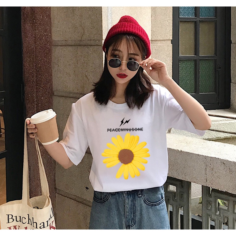 Áo Phông Nữ Form Rộng Dáng Unisex Hoa Cúc, Áo Thun Tay Lỡ Freesize Chất Cotton Co Dãn 4 chiều