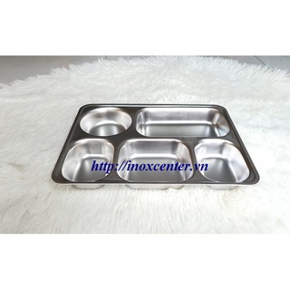KHAY CƠM PHẦN 5 NGĂN SÂU LÒNG LỚN  inox 304 ( 33x25x4 cm )
