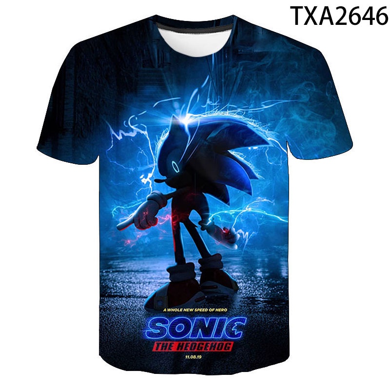 Áo thun tay ngắn in hình hoạt hình nhím Sonic 3D phong cách thường ngày thời trang cho trẻ em trai và gái