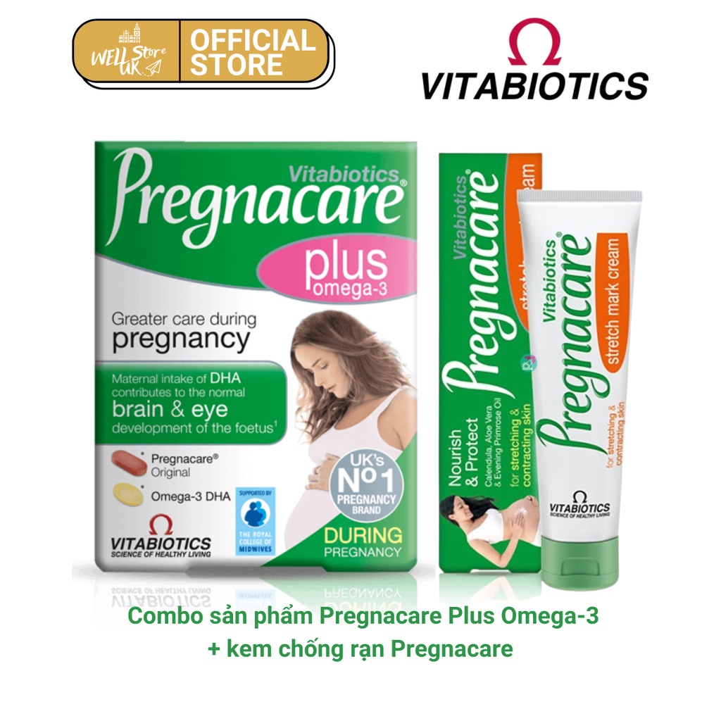 UK-Viên uống Vitabiotics Pregnacare Plus Omega-3 bổ sung Vitamin và khoáng chất cho phụ nữ mang thai hộp 56 viên