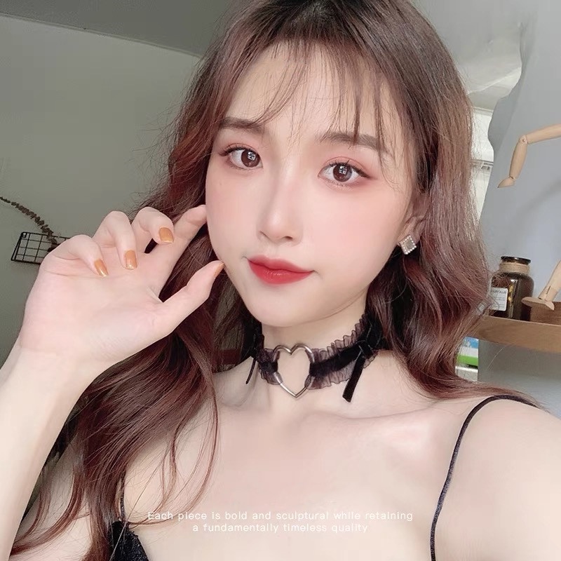 Vòng Cổ Choker Mặt Trái Tim Màu Đen Phong Cách Lolita