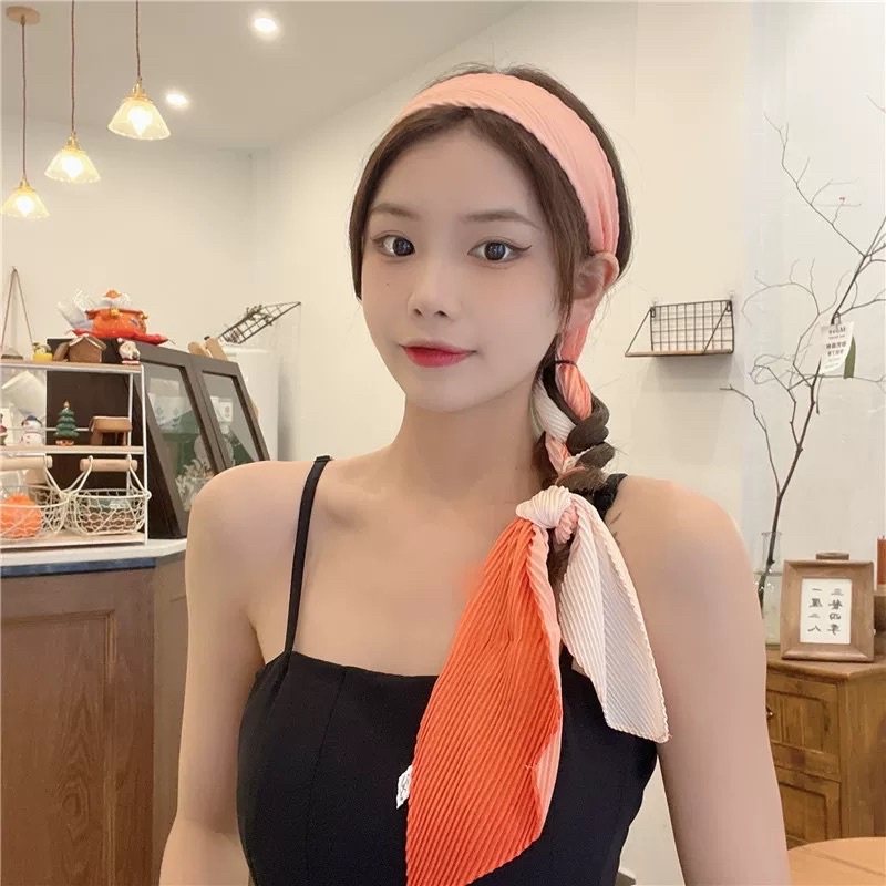 Khăn choàng lụa xếp li dáng dài size 10x130cm màu omber