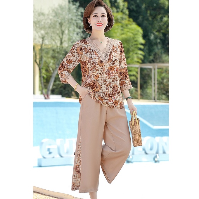 Bộ Đồ Thời Trang Mùa Hè Hai Mảnh Kiểu Phương Tây Dành Cho Phụ Nữ Trung Niên 2022 50