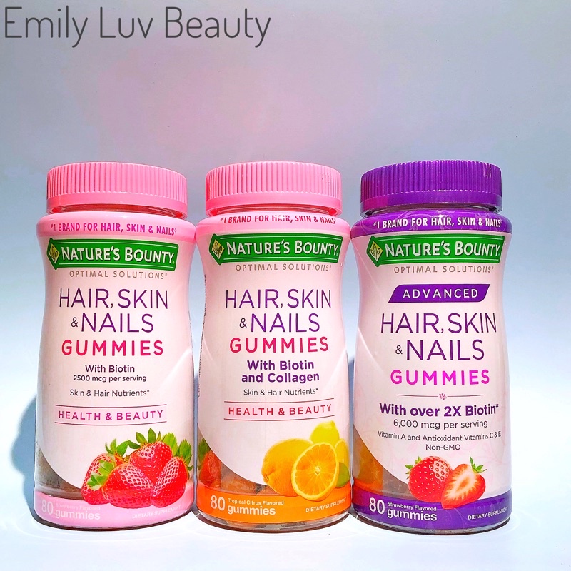 Kẹo dẻo Nature's Bounty Hair, Skin & Nails Gummies giúp đẹp da, cứng móng, giảm rụng và kích mọc tóc 80 viên