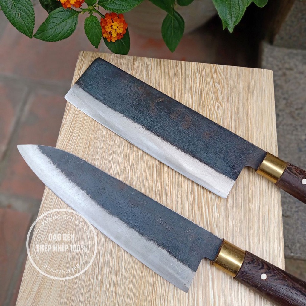 Bộ 2 Dao Thái Lọc Thịt Nhà Bếp, Thép Nhíp Nga - Rèn Hoàn Toàn Thủ Công, Cán Gỗ Mun