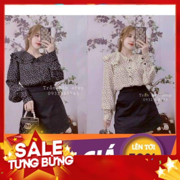 Áo sơ mi nữ Chấm Bi | Sơ Mi Công Sở Cổ Bèo Chấm Bi - Hàng Thiết Kế Hot Shinsam ST - EllyStore