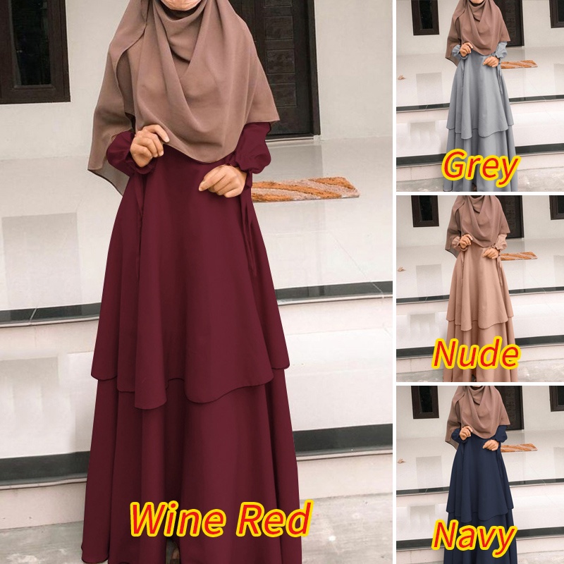 Zanzea Đầm Hai Lớp Co Giãn Màu Trơn Thời Trang Cho Phụ Nữ Hồi Giáo