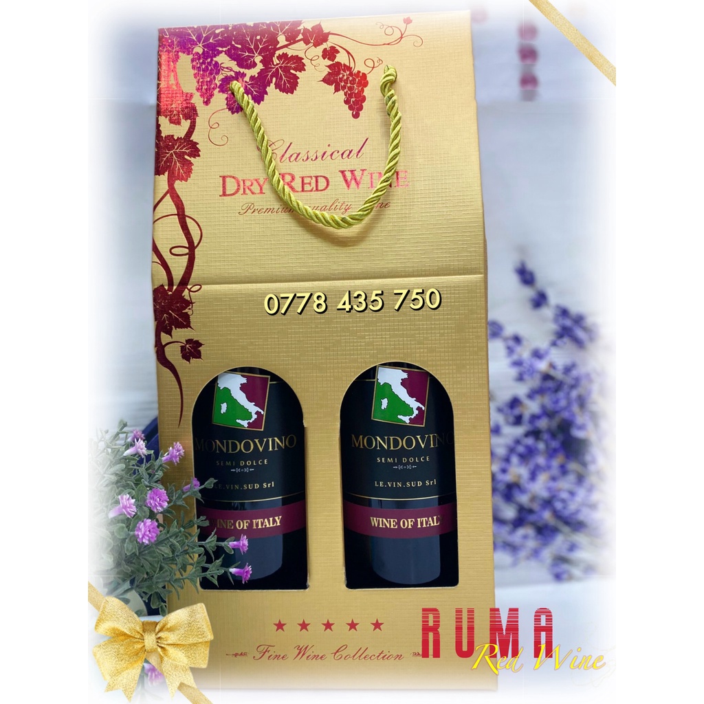 Hộp giấy 2 chai rượu vang Ý Mondovino nhập khẩu chính hãng