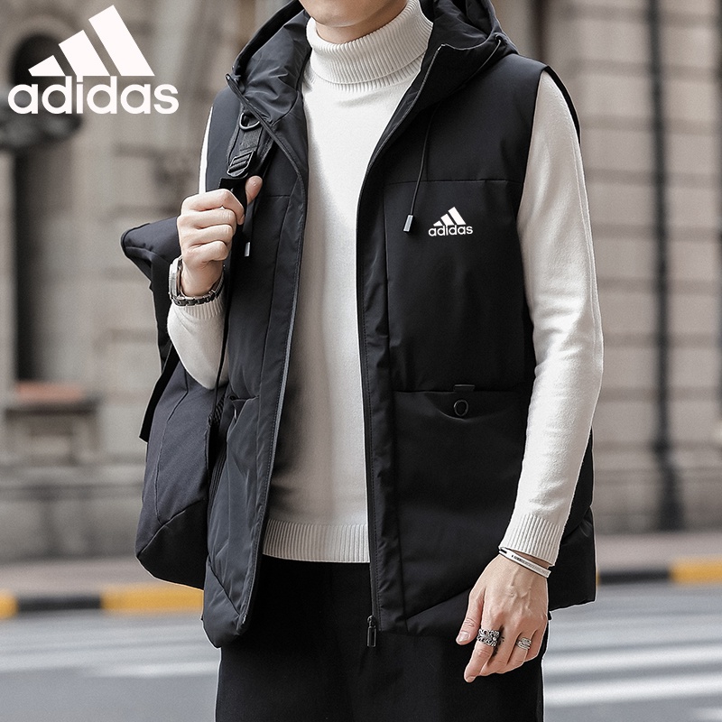 Áo Khoác Phao Không Tay Có Mũ Trùm Đầu Dáng Rộng Chất Liệu cotton Dày Dặn Giữ Ấm Dành Cho Nam Giới