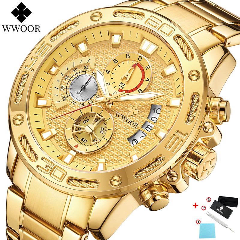 Đồng hồ nam WWOOR 8879 sang trọng với dây đeo thép không gỉ