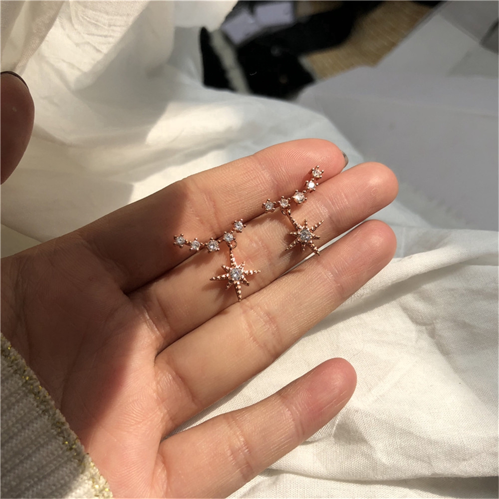 Cặp khuyên tai bạc 925 hình ngôi sao đính kim cương lấp lánh thời trang đơn giản cho nữ