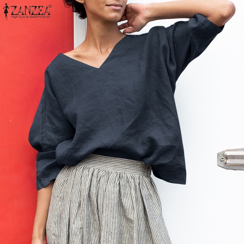 Zanzea Áo Cánh Tay Lỡ 3 / 4 Cổ Chữ V Thời Trang Dành Cho Nữ