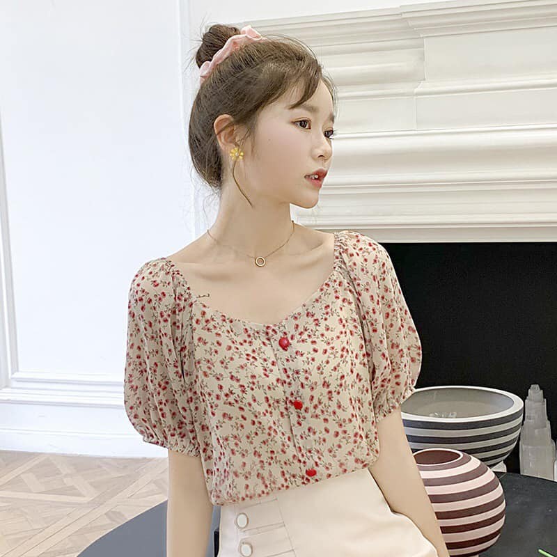 A96628 Áo chiffon nữ hè ngắn tay hoa nhí  hàng nhập
