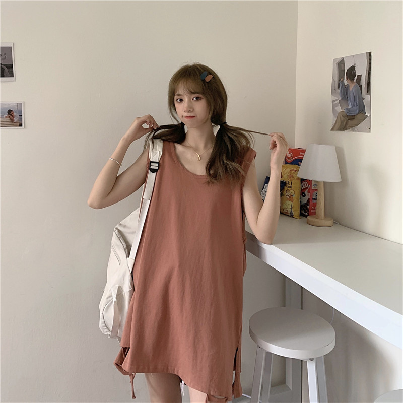 Áo thun SUXI sát nách dáng dài rộng phong cách Hàn Quốc cá tính dành cho nữ