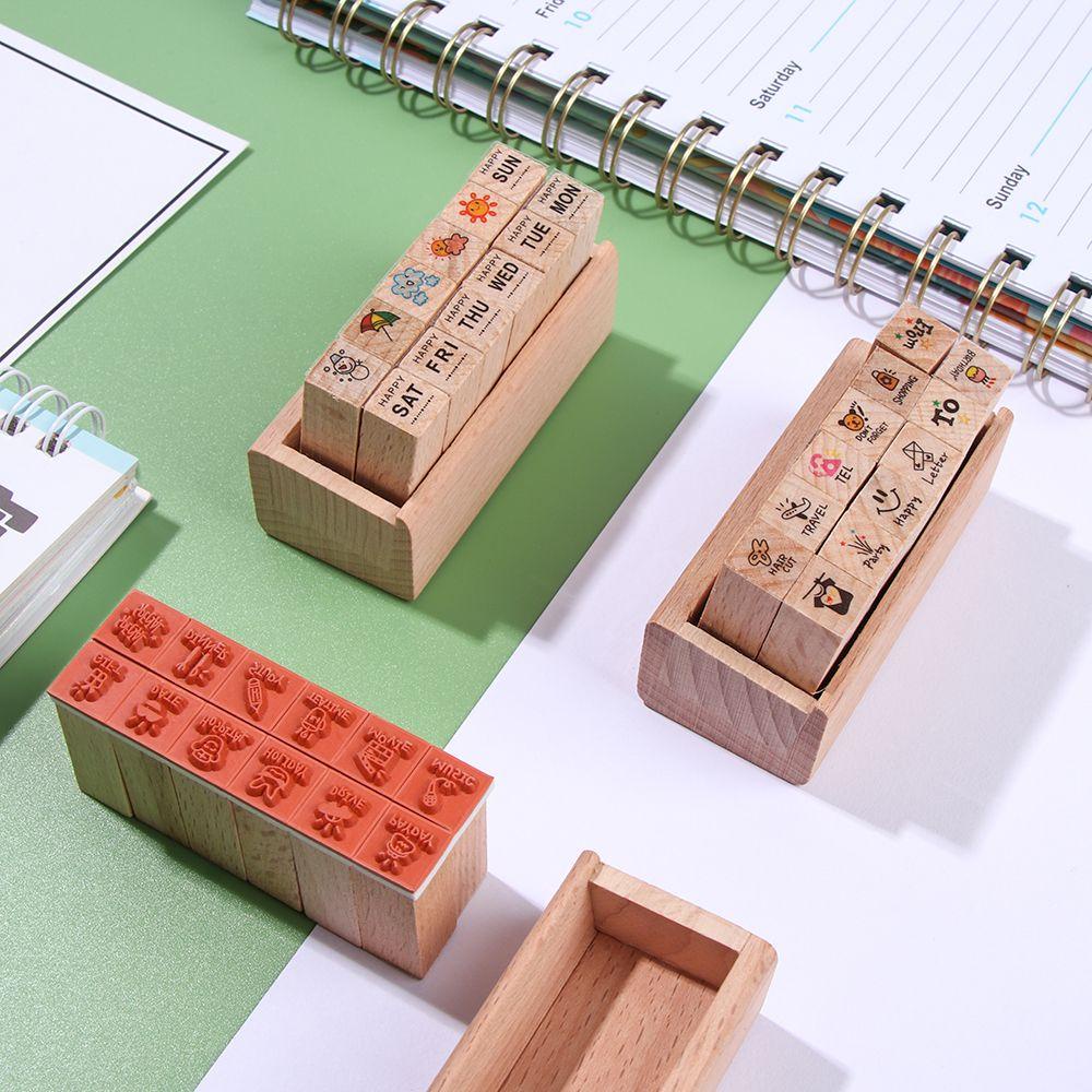 PISTA Set 12 Con Dấu Gỗ Trang Trí Sổ Tay