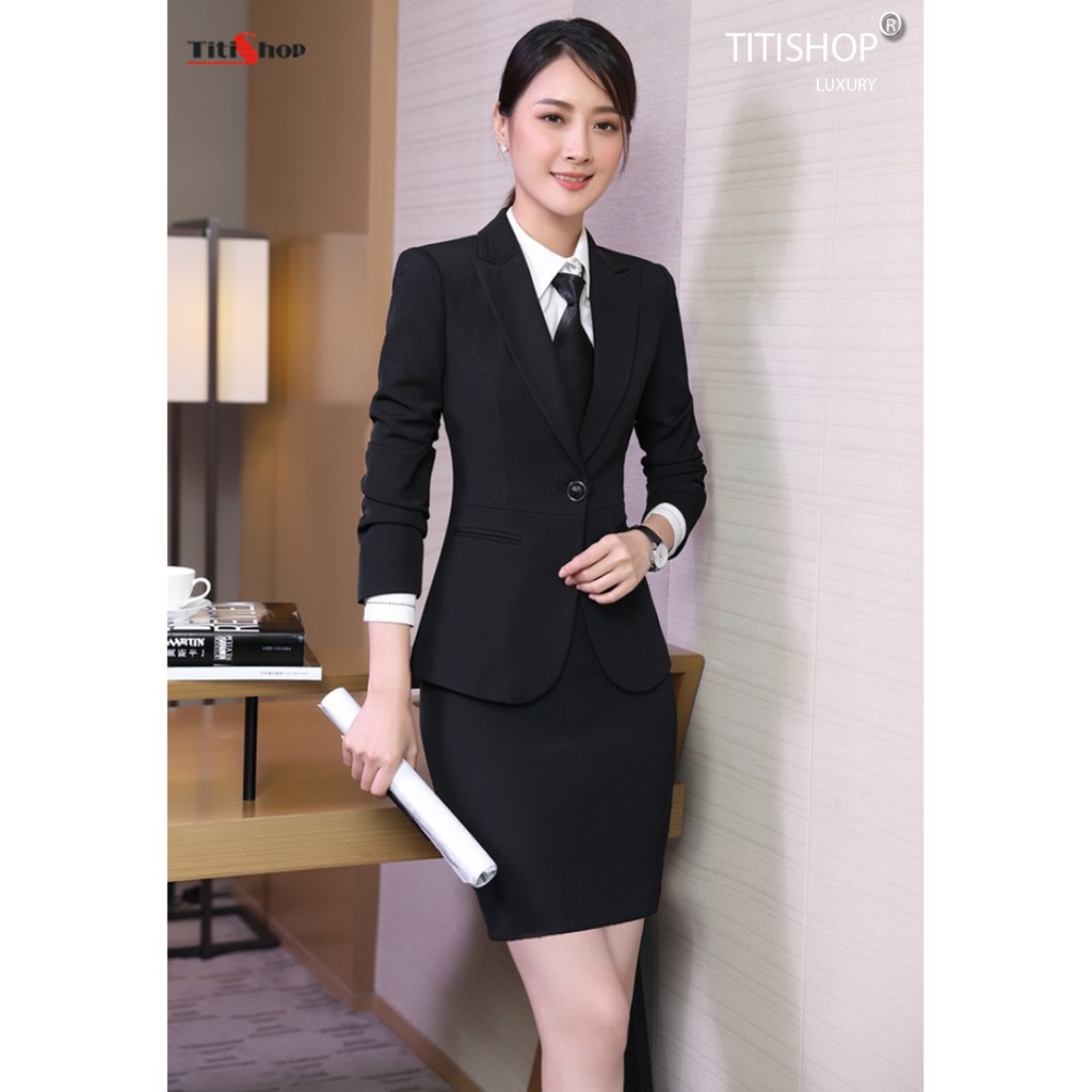 Bộ Vest Nữ Titishop ACC623 Đen