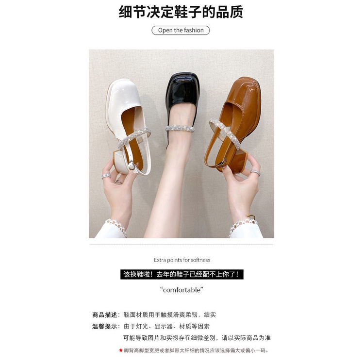 Giày Sandal Cao Gót Mũi Vuông Đính Đá Có Size Lớn 35-43 Mary Jane 41 42 Thời Trang Dành Cho Nữ
