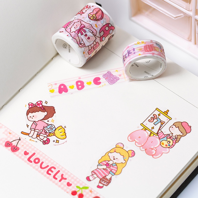 Ông Giấy 8 kiểu 5 cuộn / hộp Keo dán phim hoạt hình Cô gái sáng tạo Tự làm thẻ tài khoản cắt dán băng keo dán trang trí đa năng