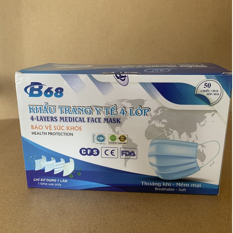 Khẩu Trang Y Tế 4 Lớp Kháng Khuẩn Hộp 50 Chiếc Hàng Loại 1 | BigBuy360 - bigbuy360.vn