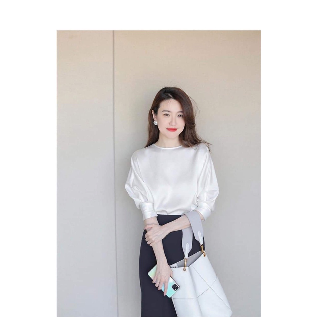 Set mix áo sơ mi lụa kết hợp chân váy kaki chéo hàn công sở, đi chơi, dự tiệc thanh lịch và sang trọng KANDY S29