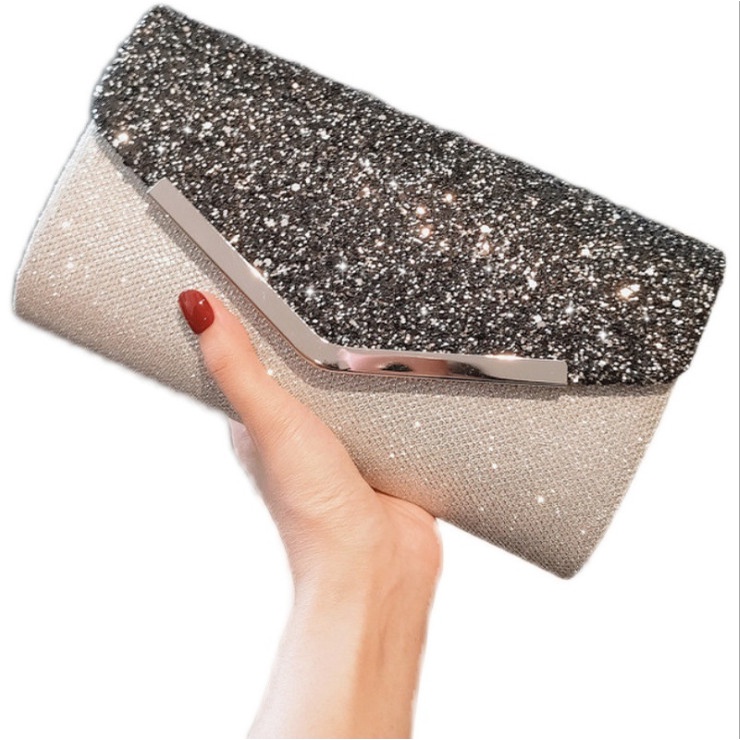 Clutch nữ, ví nữ cầm tay sự tiệc đính đá phối đen trắng siêu sang BAG U CDA22