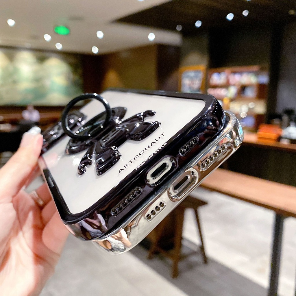 Ốp Điện Thoại Silicon Dẻo Nhẫn Hình Phi Hành Gia Sang Trọng Có Giá Đỡ Cho iPhone 11 12 13 Pro Max