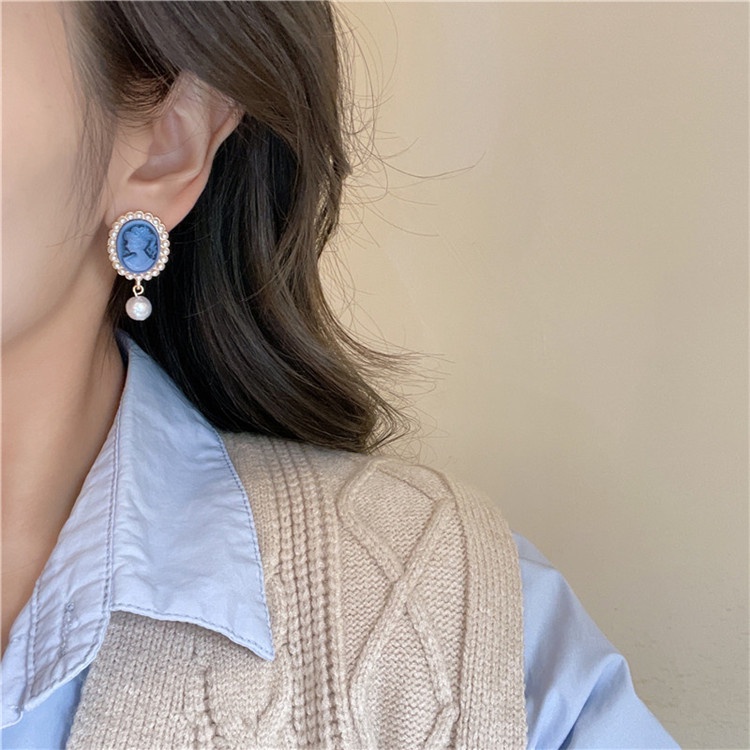 Khuyên tai kẹp không bấm lỗ chốt cố định K174 bằng hợp kim mạ vàng hình elip đính hạt trai dáng midi Leous Accessories