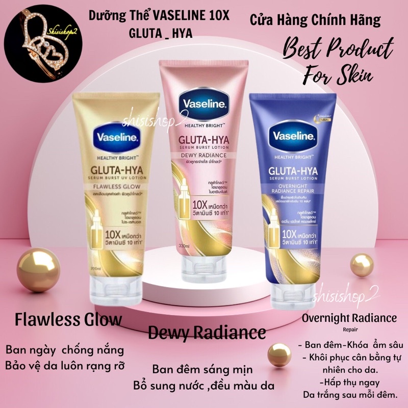 💐Dưỡng thể trắng da sau mỗi đêm Vaseline 10X Gluta Overnight Radiance Repair Thái lan 300 mL