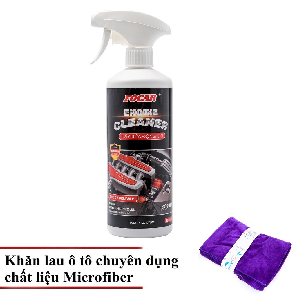 Dung dịch vệ sinh động cơ tẩy rửa khoang máy Focar Engine Cleaner 500ml - Tặng khăn Microfiber 30x70cm