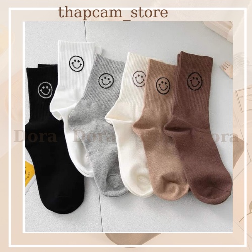 Tất mặt cười Vintage nâu cotton