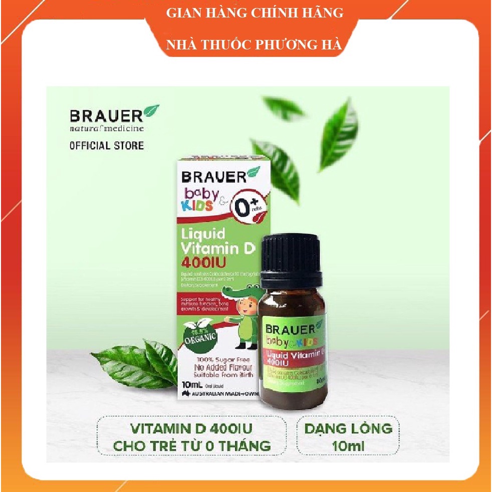 Brauer Liquid Vitamin D 400IU Bổ sung vitamin D cho trẻ sơ sinh lọ 10ml Bumie kid