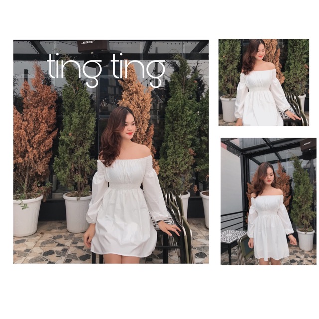 váy trắng trễ vai tiểu thư