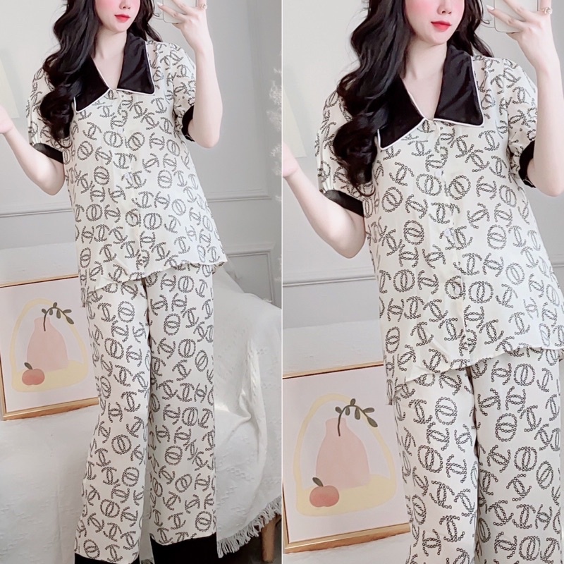 Bộ lụa satin mango viền có túi quần