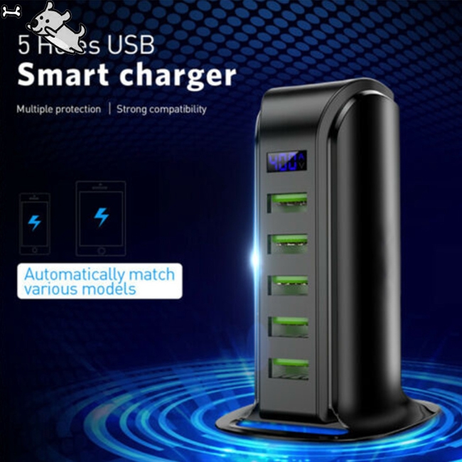 5 Port USB Plug Charging Station Dock Stand Desktop Charger Hub for Phone