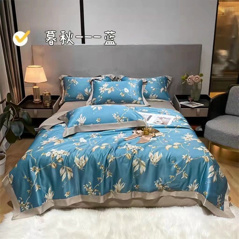 Bộ chăn ga LỤA THÁI TENCEL cao cấp 4 món , chăn hè trần l1