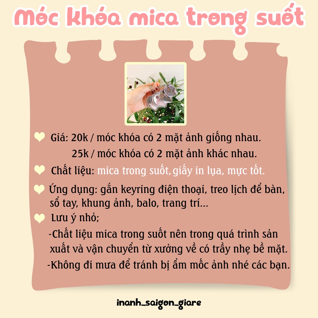Móc Khóa Trong Suốt, móc khóa in hình chibi, móc khóa ảnh mini chất liệu Mica  in ảnh siêu dễ thương
