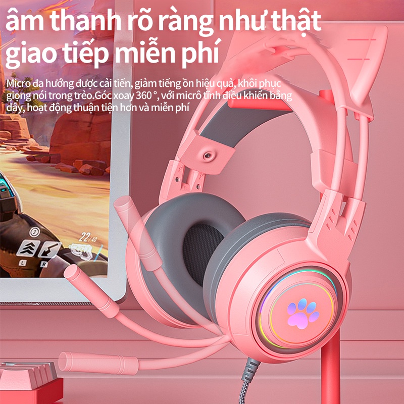 Tai Nghe Mèo có dây, Headphone Chụp Tai Có Mic Chơi Game SY-G25 ,Học Online ,Âm thanh không gian 3D,Nghe Nhạc HIFI