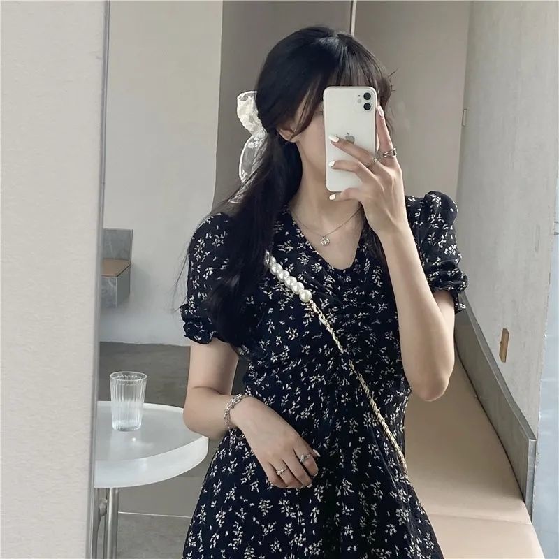 Đầm Hoa Cổ Chữ v Dáng Dài Size Lớn Thời Trang Pháp Thanh Lịch Cho Nữ