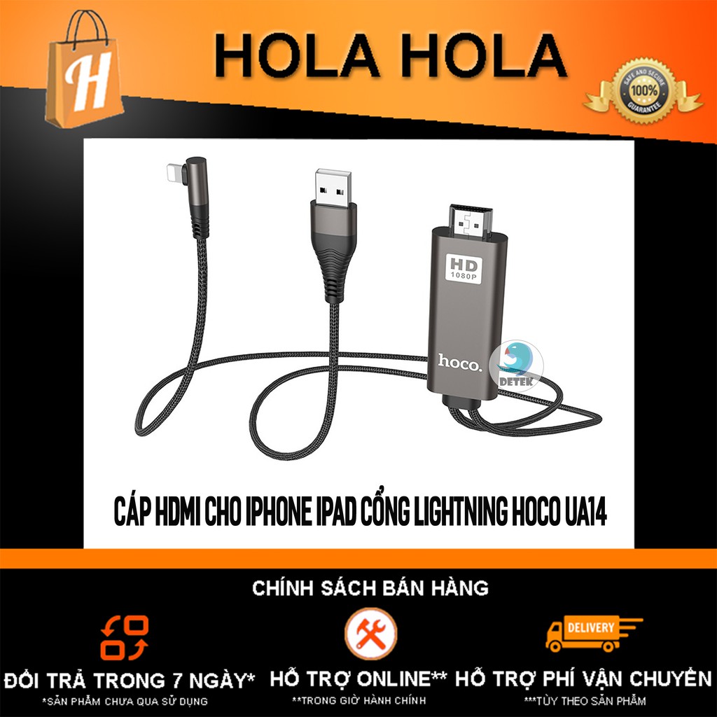 Cáp HDMI cho iPhone iPad cổng Lightning Hoco UA14 dài 2.0m (đen)