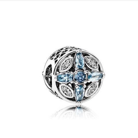 PANDORA Vòng Tay Bạc 925 Xỏ Hạt Mắt Mèo Màu Xanh Dương Tráng Men Hình Trái Tim Đại Dương Cho Nữ