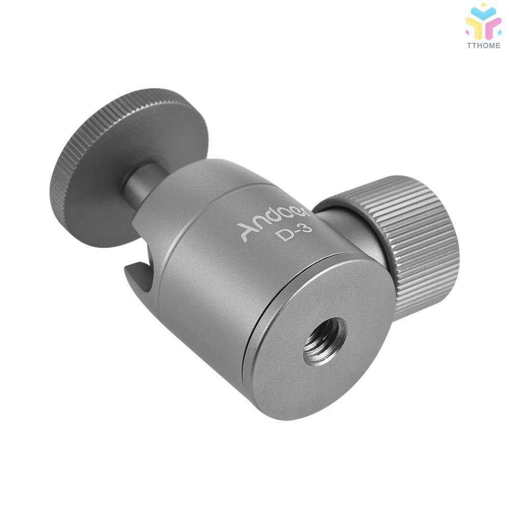 T&T Andoer D-3 Mini Tripod Ball Head Aluminium Alloy Tripod Mount Ballhead with 1/4inch Srew 3/8inch Screw Hole 360° Rot