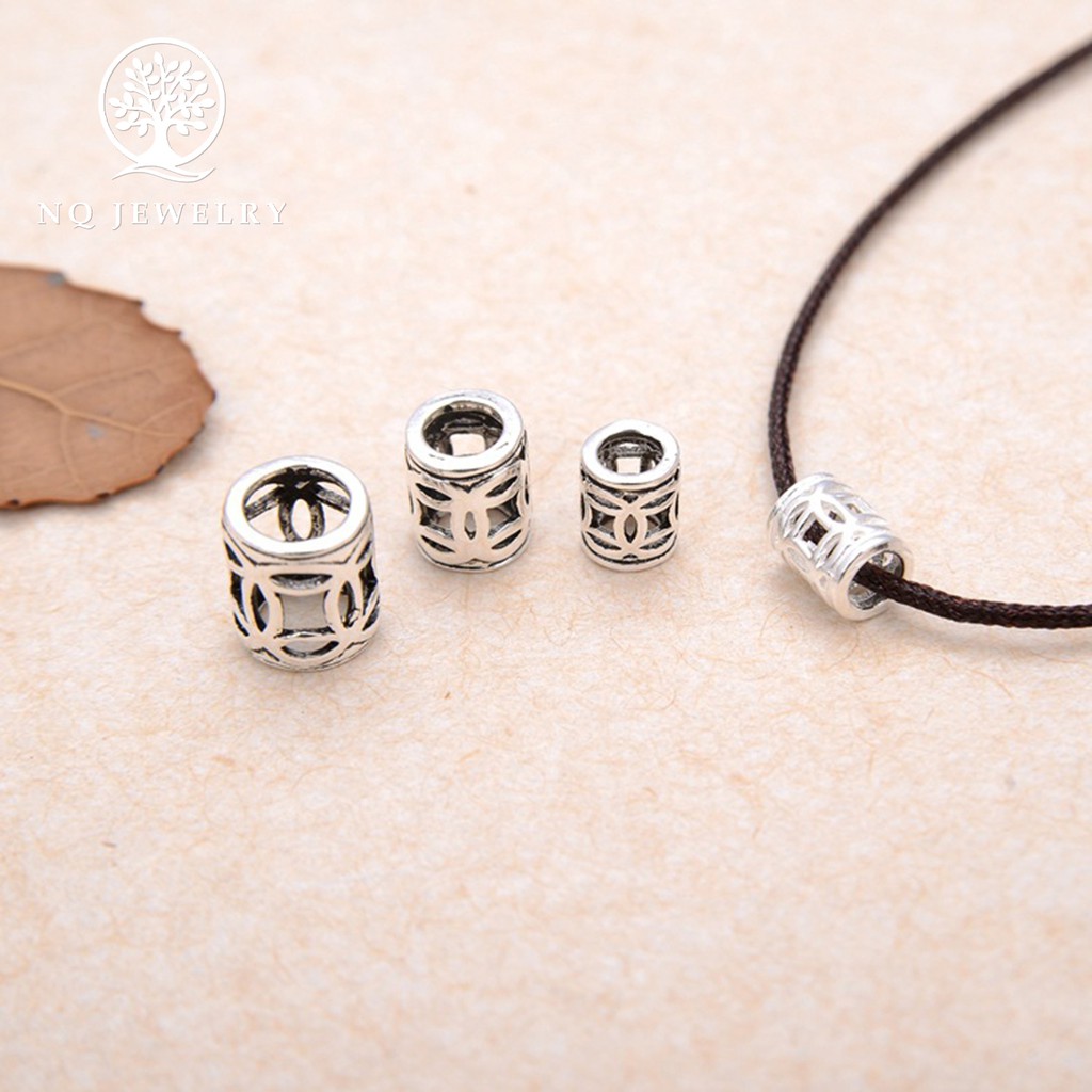 Charm bạc chặn hạt hình trụ họa tiết đồng tiền - NQ Jewelry