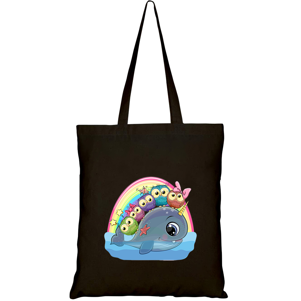 Túi vải tote canvas HTFashion in hình cute cartoon whale horn five HT501