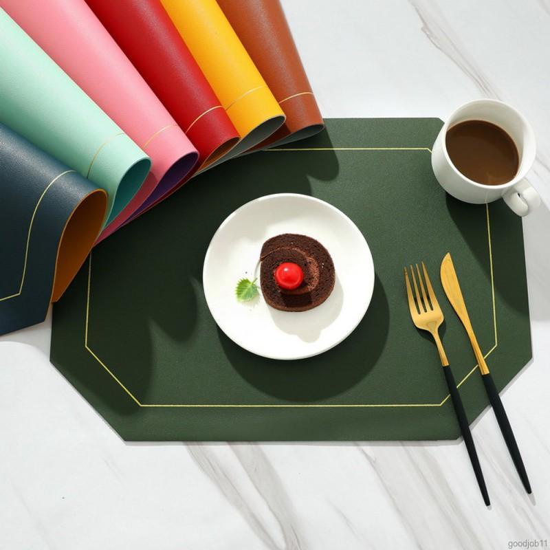 Tấm lót bàn bằng da 2 lớp màu trơn chống dầu/ chống nước cao cấp dễ dàng làm sạch bền bỉ