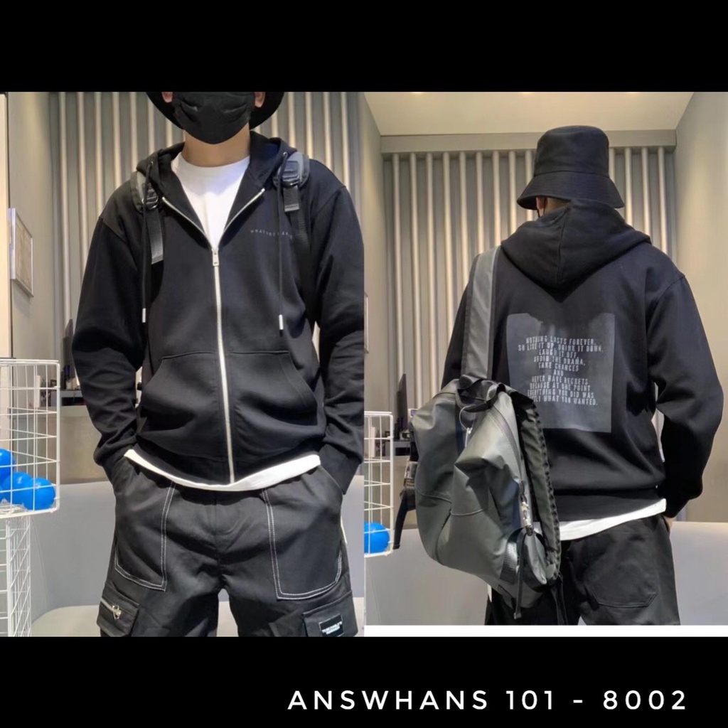 Áo khoác nỉ mũ hoodie nam form rộng hàn quốc bigsize cao cấp xuất khẩu ANSWHANS 101 - 8002